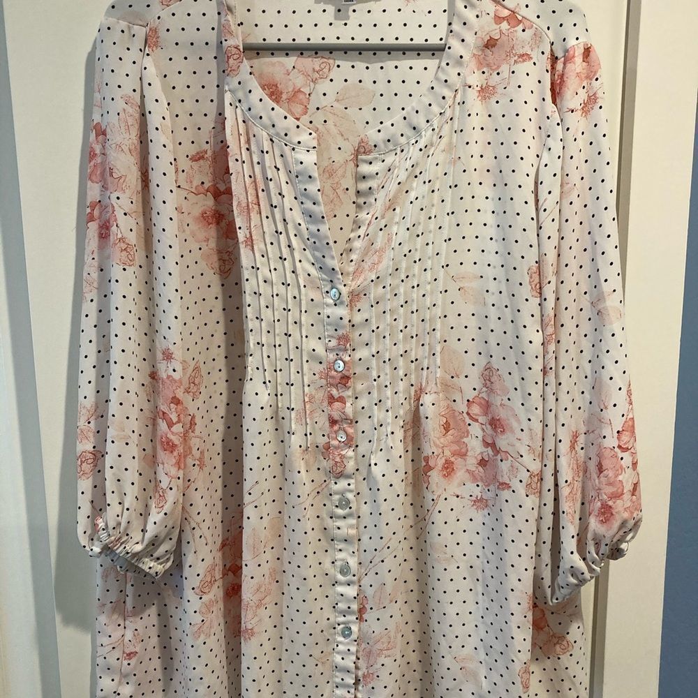 Rose + Olive Floral / PolkaDot Print Blouse